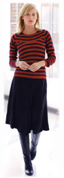 striped sweaters look great with skirts and boots